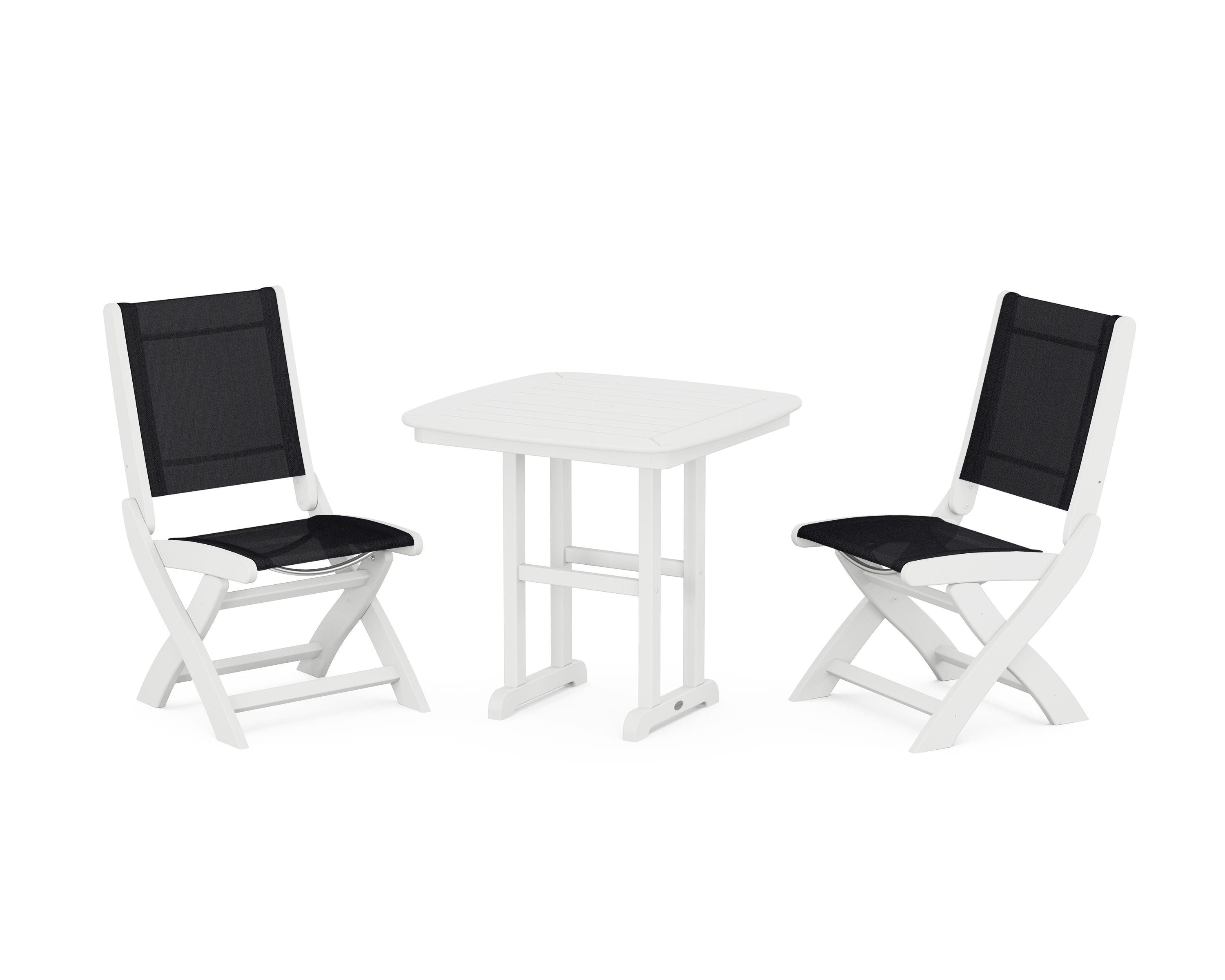 POLYWOOD® Coastal Folding Side Chair 3-Piece Dining Set in White / Black Sling