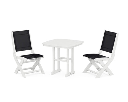 POLYWOOD® Coastal Folding Side Chair 3-Piece Dining Set in White / Black Sling