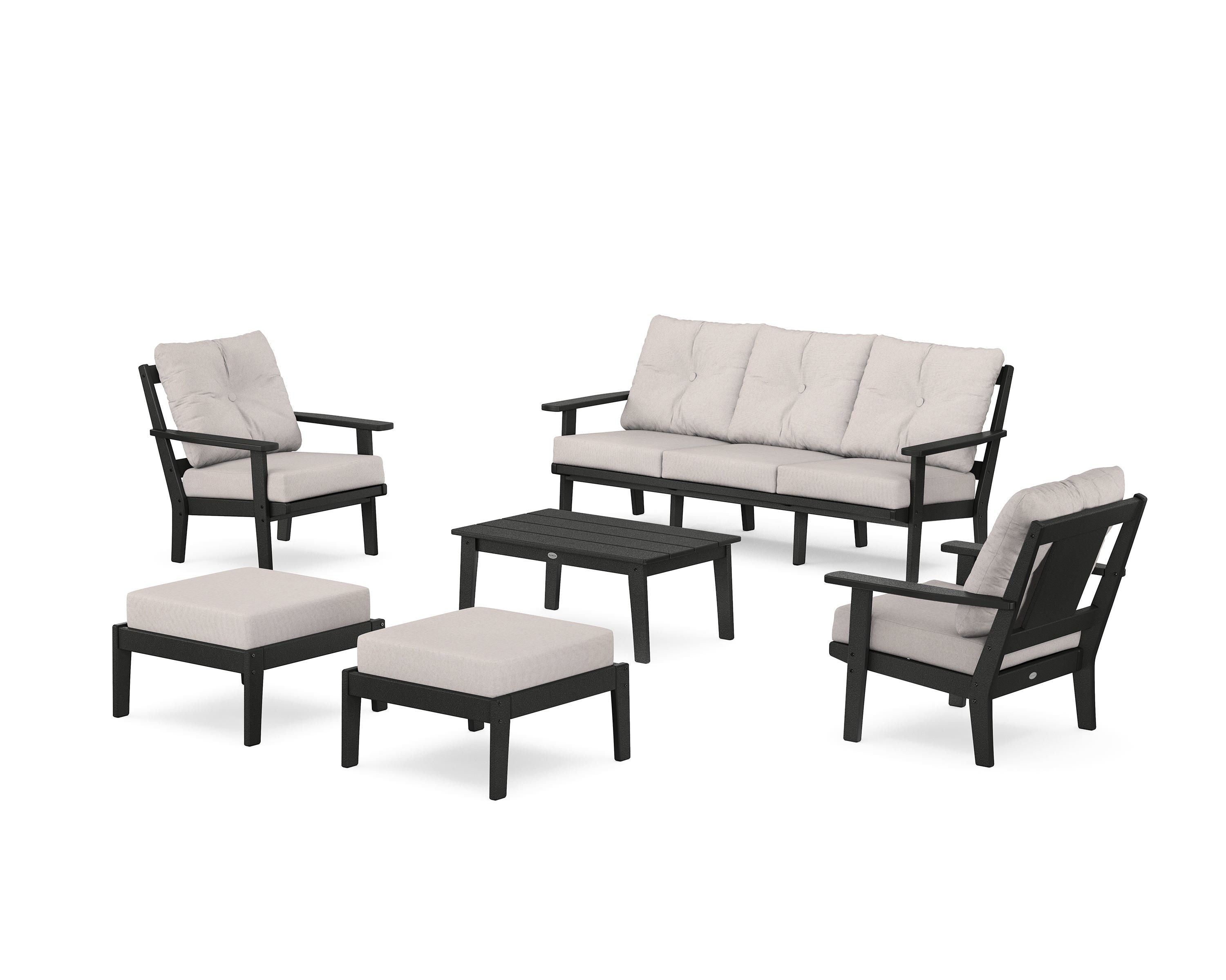 POLYWOOD® Prairie 6-Piece Lounge Sofa Set in Black / Dune Burlap