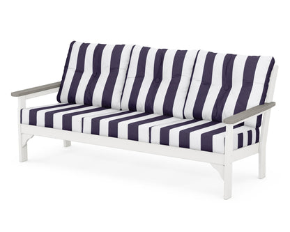 POLYWOOD® Vineyard Deep Seating Sofa in White / Driftwood / Cabana Stripe Navy