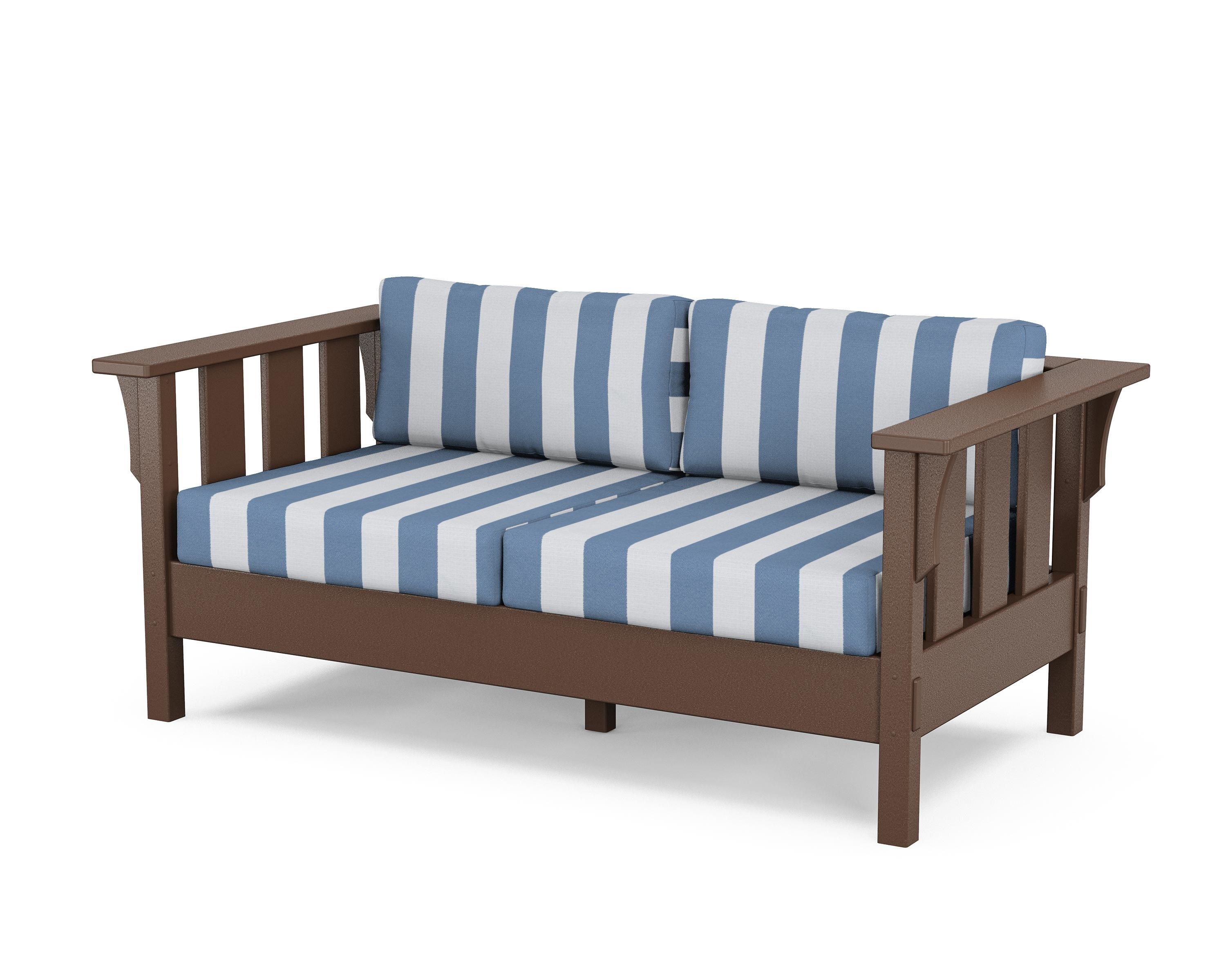 Martha Stewart by POLYWOOD® Acadia Deep Seating Loveseat in Mahogany / Cabana Stripe Sky Blue