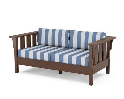 Martha Stewart by POLYWOOD® Acadia Deep Seating Loveseat in Mahogany / Cabana Stripe Sky Blue
