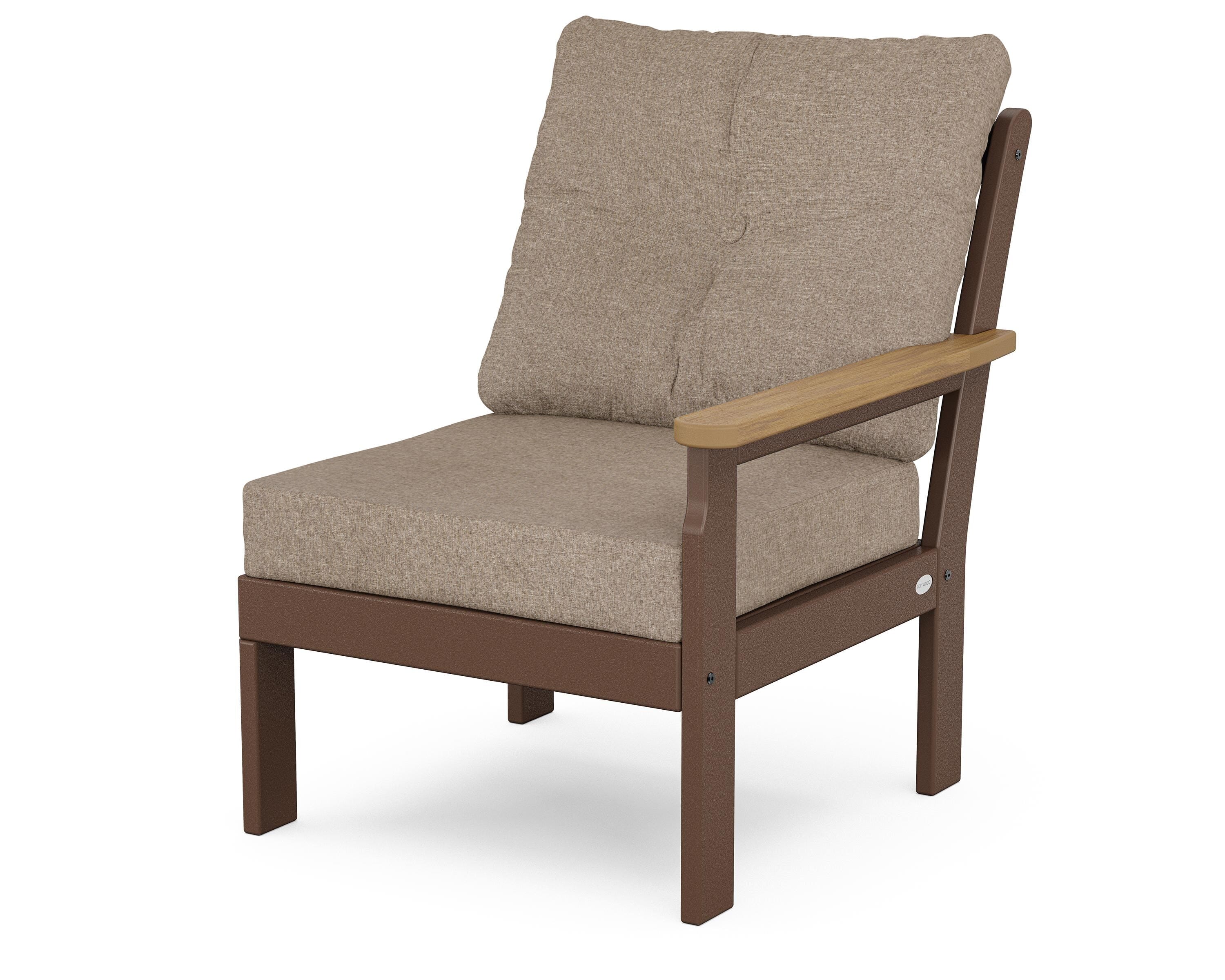 POLYWOOD® Vineyard Modular Right Arm Chair in Mahogany / Natural / Spiced Burlap