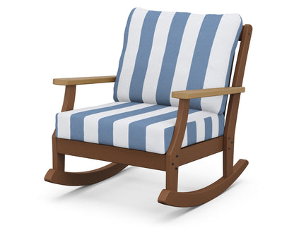 POLYWOOD® Braxton Deep Seating Rocking Chair in Teak / Natural / Cabana Stripe Sky Blue