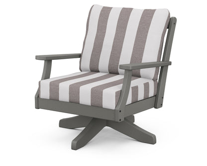 POLYWOOD® Braxton Deep Seating Swivel Chair in Slate Grey / Cabana Stripe Grey Mist