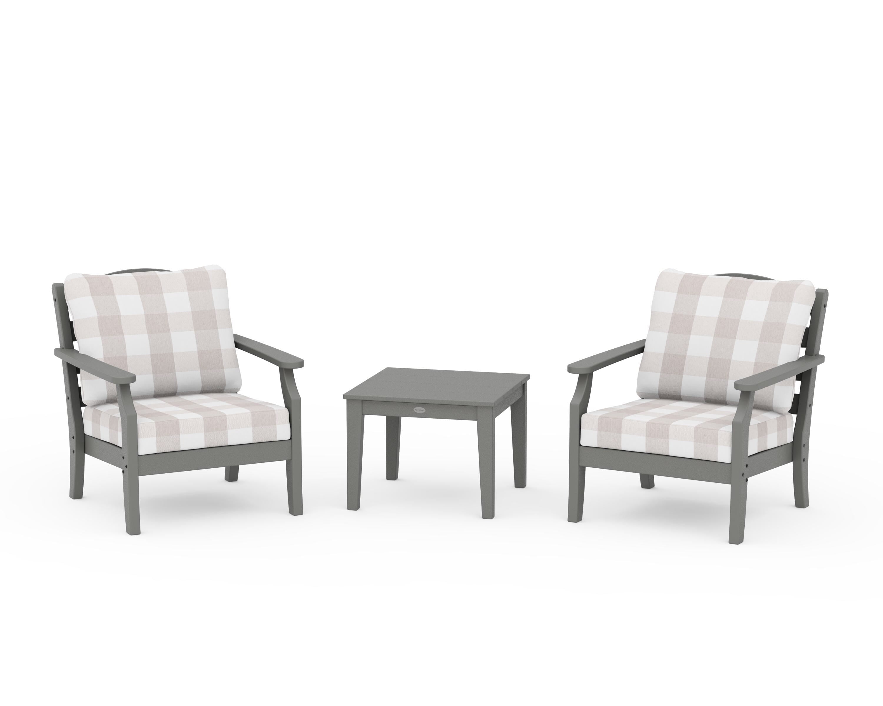 Draper James™ by  POLYWOOD® Savannah 3-Piece Deep Seating Set in Slate Grey / Buffalo Plaid Dune Burlap