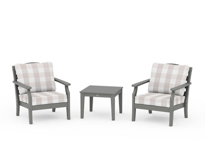 Draper James™ by  POLYWOOD® Savannah 3-Piece Deep Seating Set in Slate Grey / Buffalo Plaid Dune Burlap