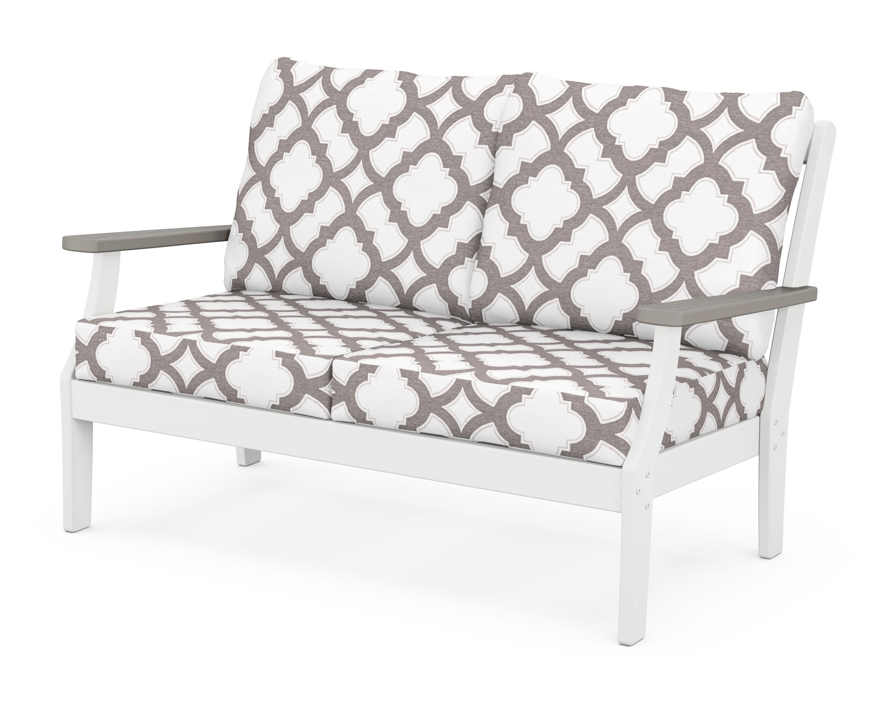 POLYWOOD® Braxton Deep Seating Loveseat in White / Driftwood / Trellis Grey Mist