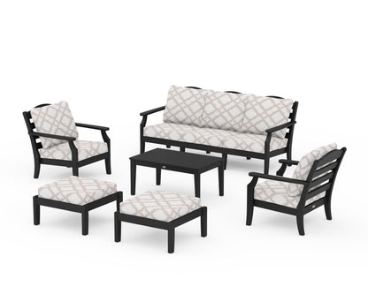 Draper James™ by  POLYWOOD® Savannah 6-Piece Lounge Sofa Set in Black / Trellis Dune Burlap