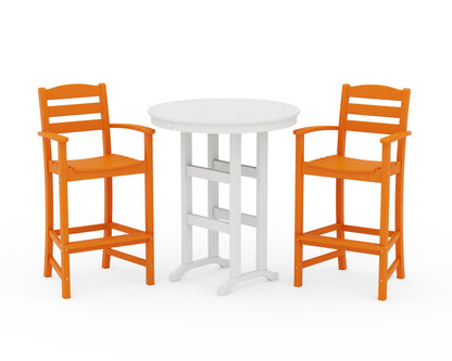 POLYWOOD® La Casa Café 3-Piece Round Farmhouse Bar Set in Tangerine / White