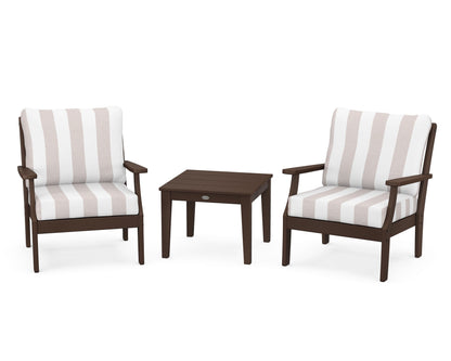 POLYWOOD® Braxton 3-Piece Deep Seating Set in Mahogany / Cabana Stripe Dune Burlap