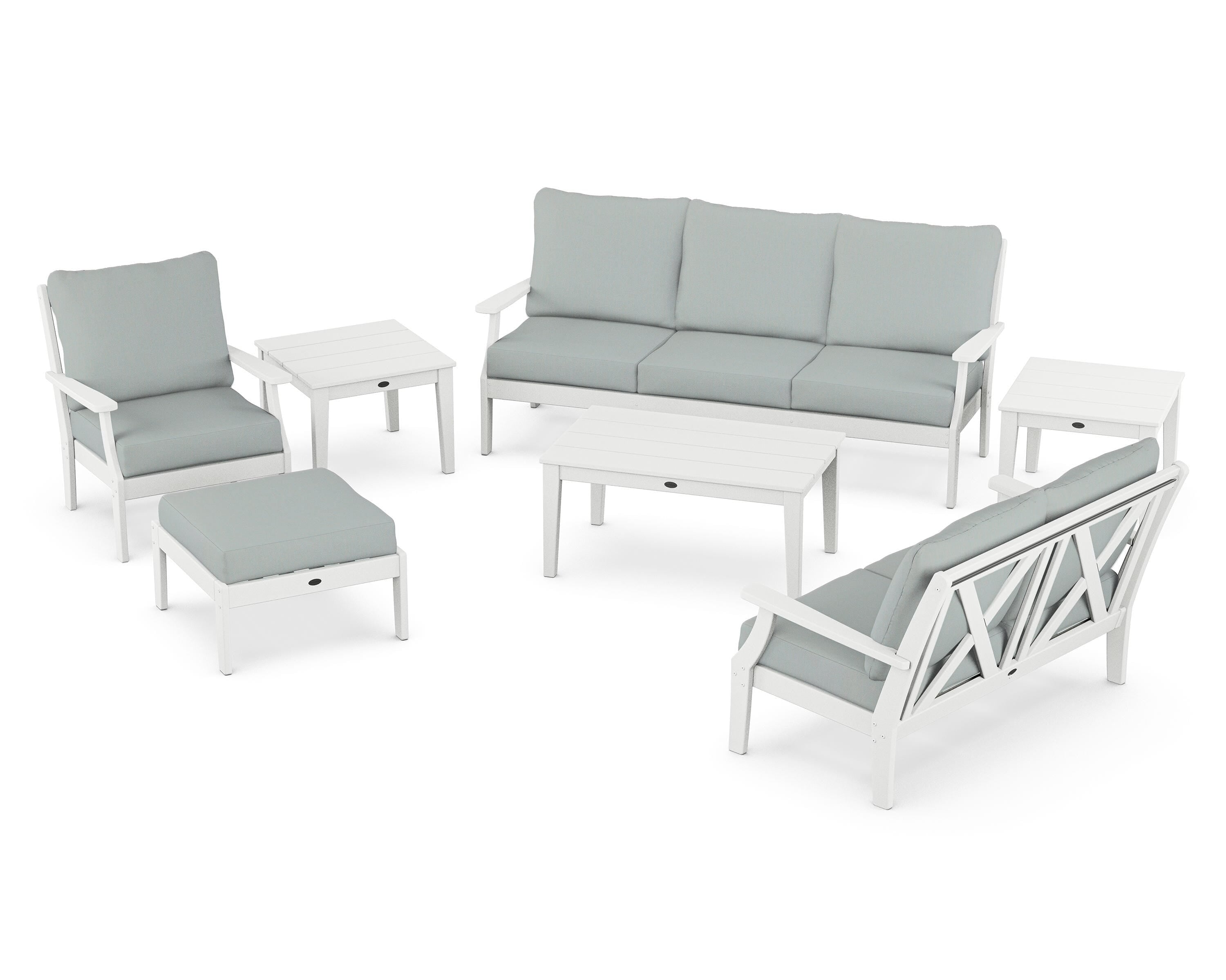 POLYWOOD® Braxton 7-Piece Deep Seating Set in White / Spa