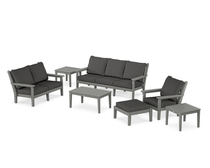 POLYWOOD® Chippendale 7-Piece Deep Seating Set in Slate Grey / Spectrum Carbon