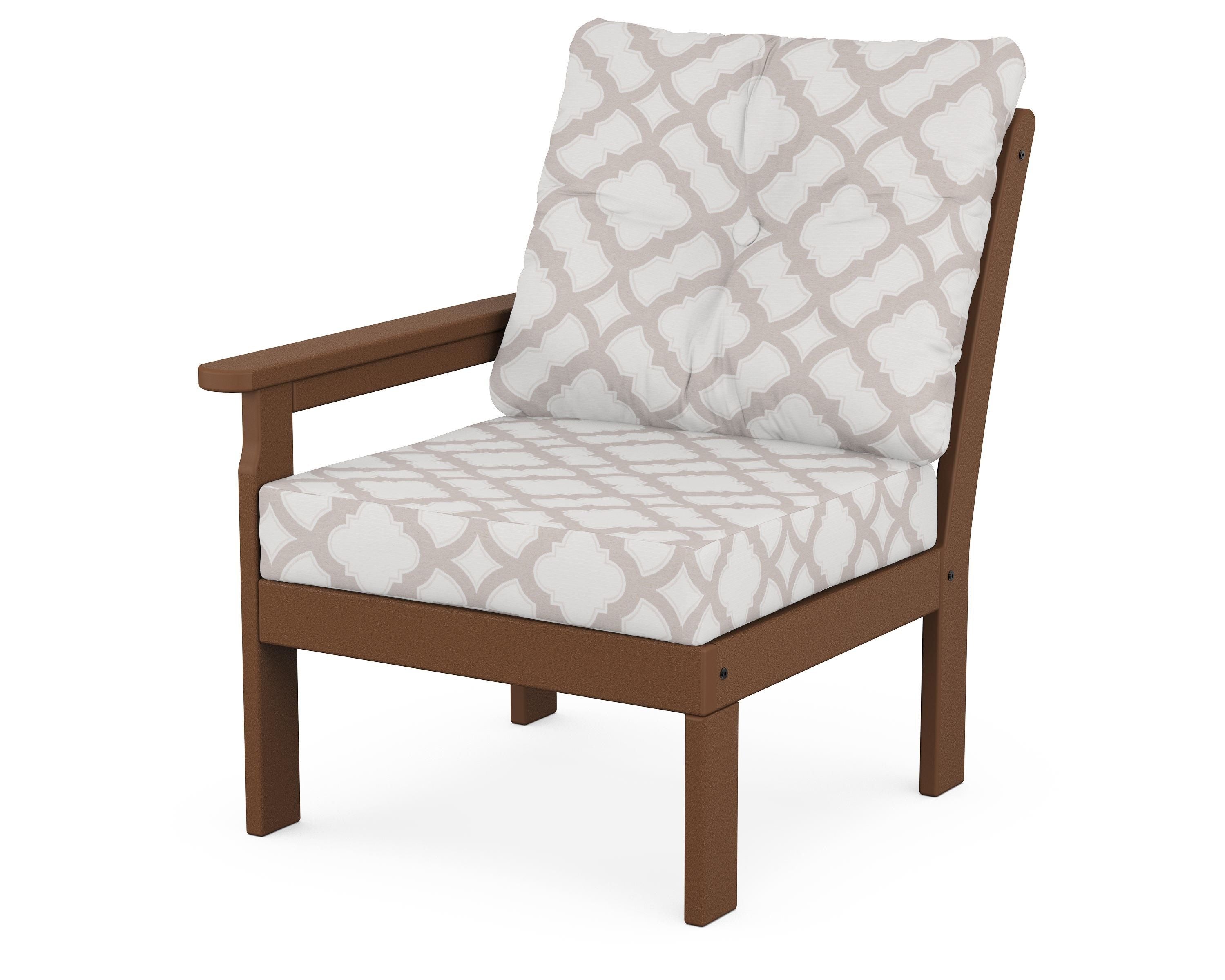POLYWOOD® Vineyard Modular Left Arm Chair in Teak / Trellis Dune Burlap