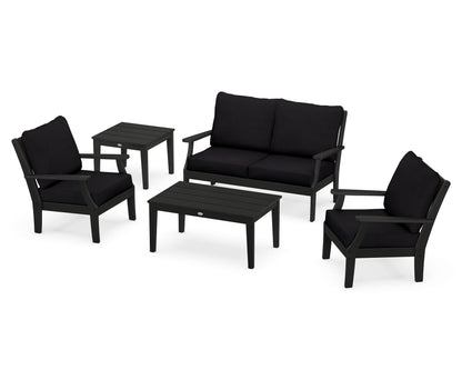POLYWOOD® Braxton 5-Piece Deep Seating Set in Black / Midnight Linen