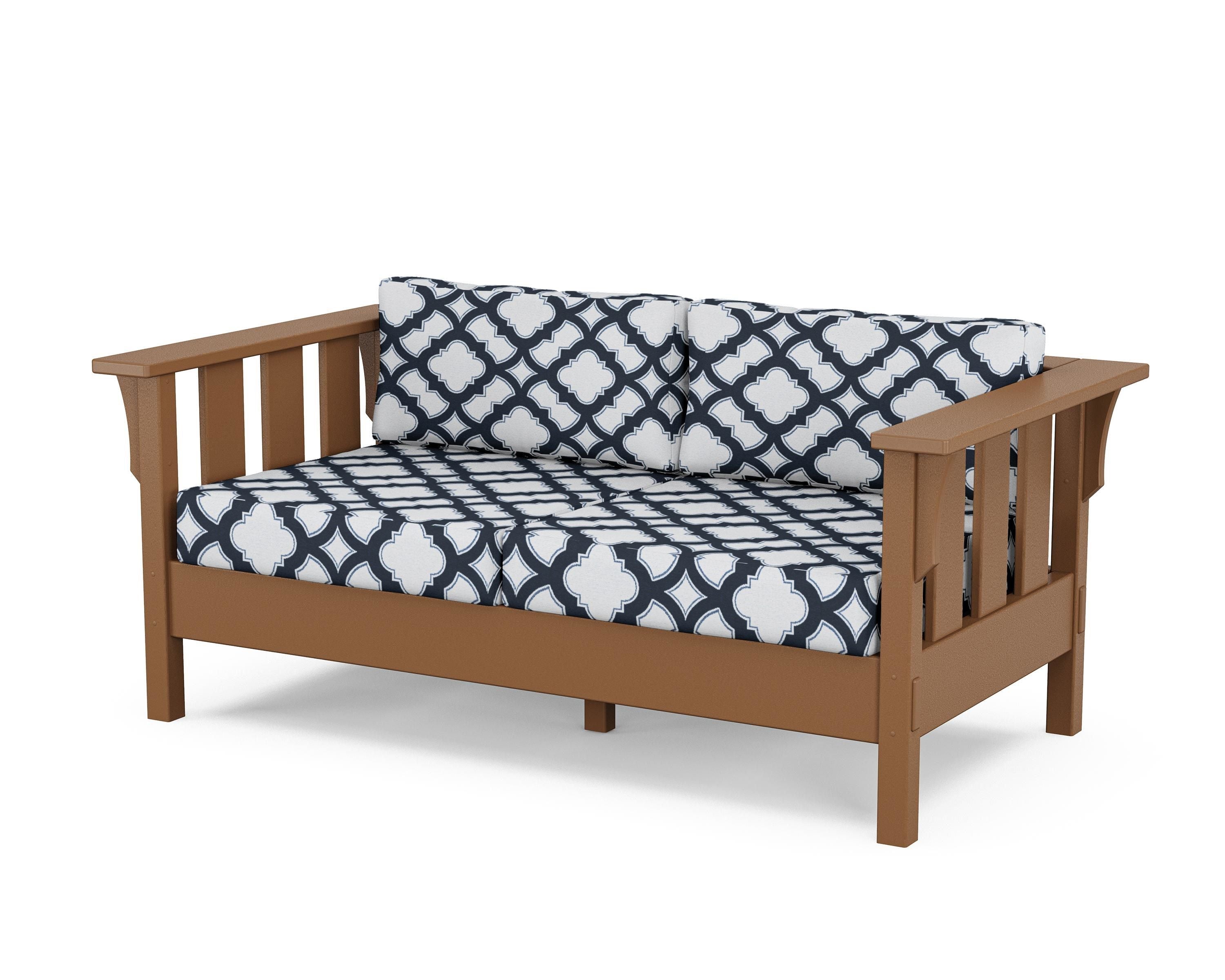 Martha Stewart by POLYWOOD® Acadia Deep Seating Loveseat in Teak / Trellis Marine Indigo