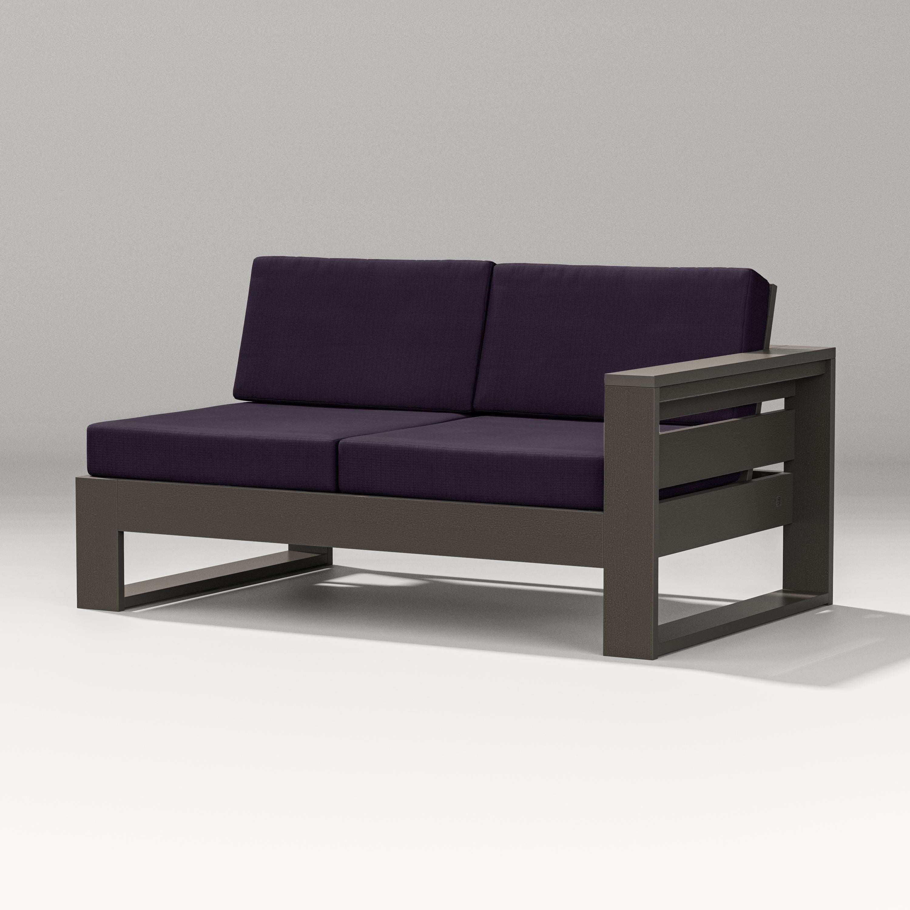 PW Designer Series Latitude Modular Right Arm Loveseat in Vintage Coffee / Navy Linen