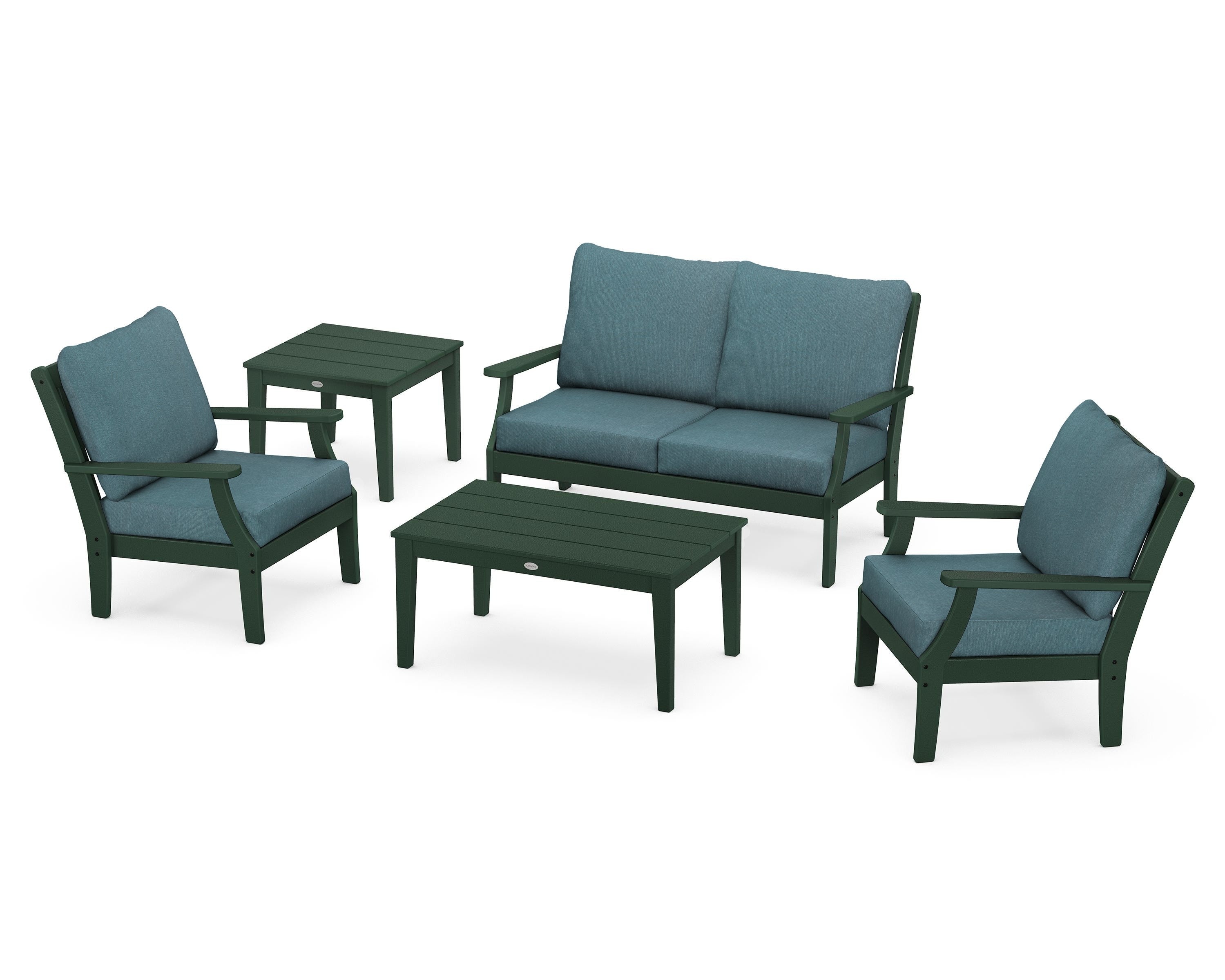 POLYWOOD® Braxton 5-Piece Deep Seating Set in Green / Ocean Teal