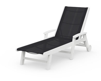 POLYWOOD® Coastal Chaise with Wheels in White / Black Sling