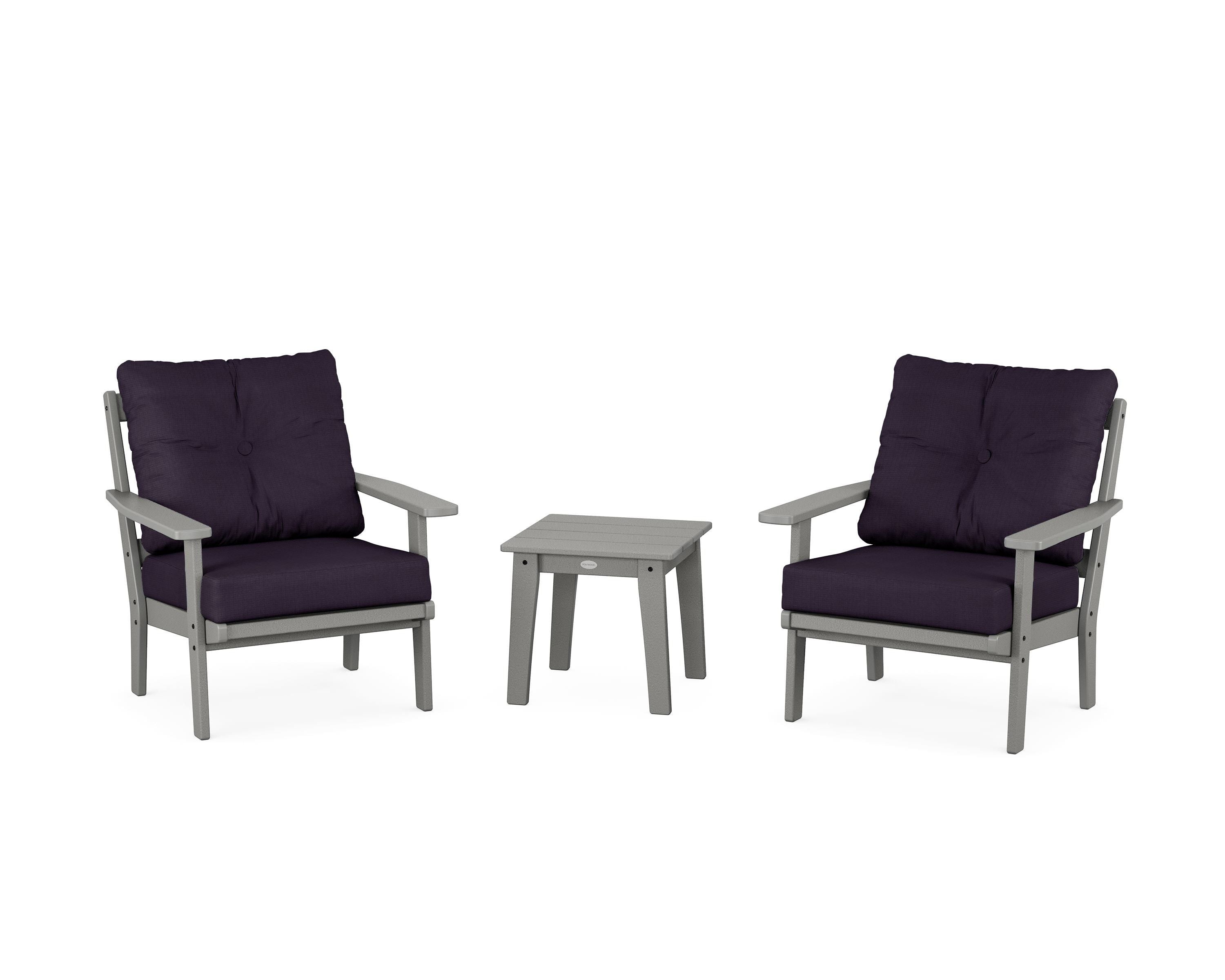 POLYWOOD® Prairie 3-Piece Deep Seating Set in Slate Grey / Navy Linen