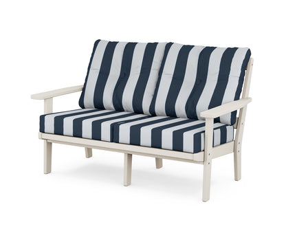 POLYWOOD® Prairie Deep Seating Loveseat in Sand / Cabana Stripe Marine Indigo