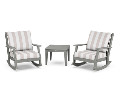 Country Living Wovendale 3-Piece Deep Seating Rocker Set in Slate Grey / Cabana Stripe Dune Burlap