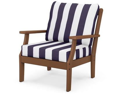 POLYWOOD® Braxton Deep Seating Chair in Teak / Cabana Stripe Navy