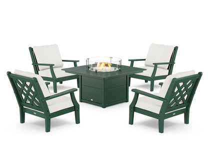 Country Living Wovendale 5-Piece Deep Seating Set with Fire Pit Table in Green / Natural Linen