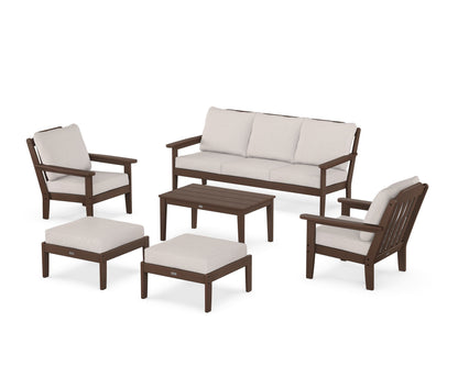 Country Living Cottage 6-Piece Lounge Sofa Set in Mahogany / Dune Burlap