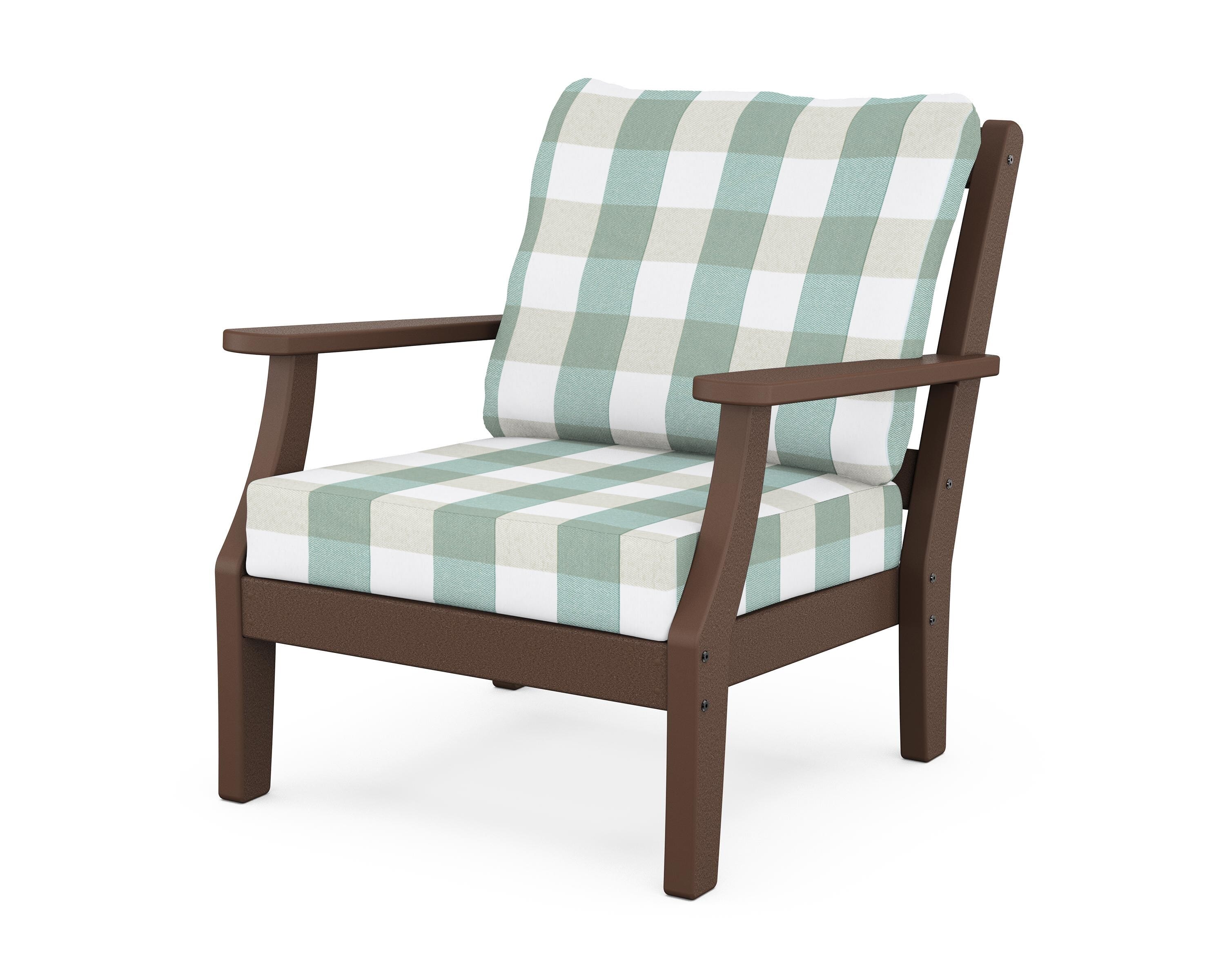 Martha Stewart by POLYWOOD® Chinoiserie Deep Seating Chair in Mahogany / Buffalo Plaid Glacier Spa