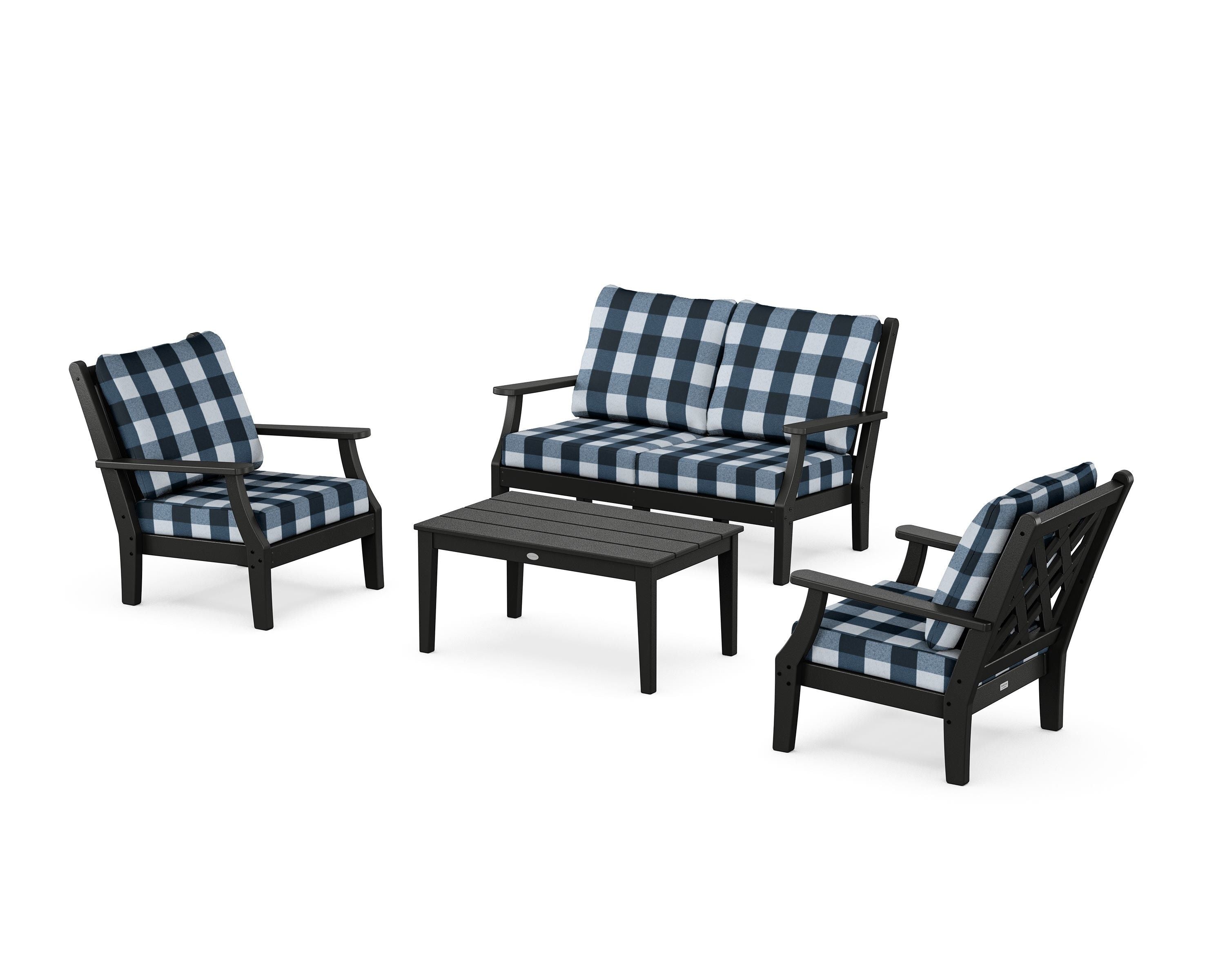 Country Living Wovendale 4-Piece Deep Seating Set with Loveseat in Black / Buffalo Plaid Marine Indigo