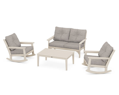 POLYWOOD® Vineyard 4-Piece Deep Seating Rocking Chair Set in Sand / Weathered Tweed