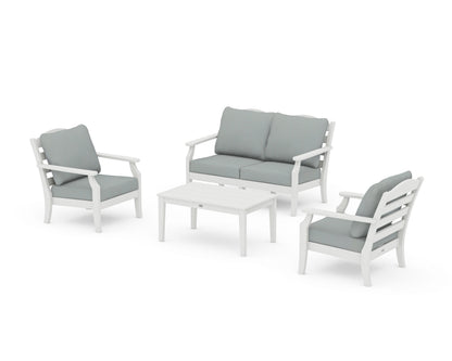 Draper James™ by  POLYWOOD® Savannah 4-Piece Deep Seating Set with Loveseat in Vintage White / Spa