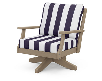 POLYWOOD® Braxton Deep Seating Swivel Chair in Vintage Sahara / Cabana Stripe Navy