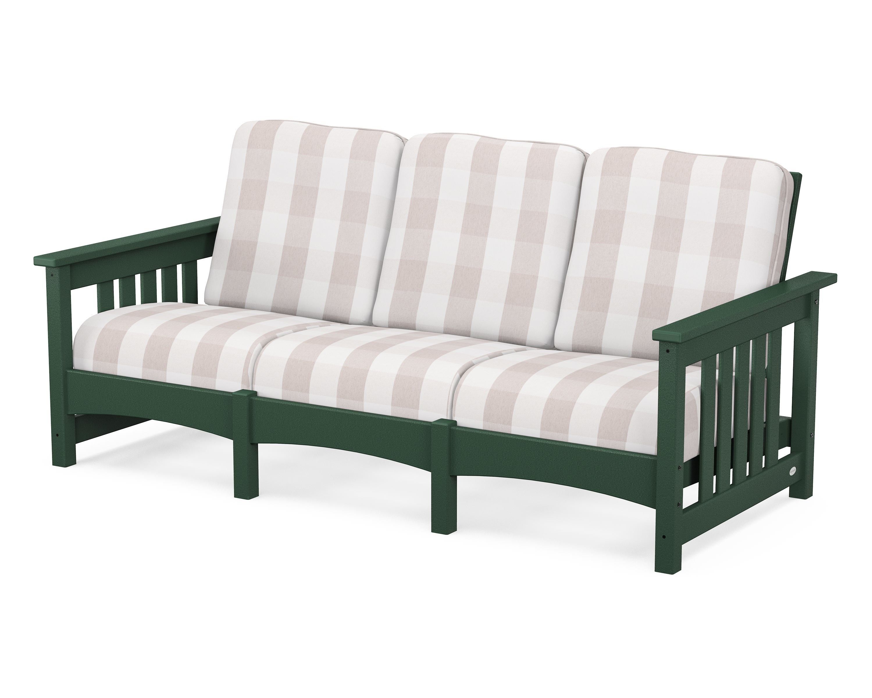 POLYWOOD® Club Mission Sofa in Green / Buffalo Plaid Dune Burlap