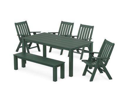 POLYWOOD® Vineyard Folding Chair 6-Piece Parsons Dining Set with Bench in Green