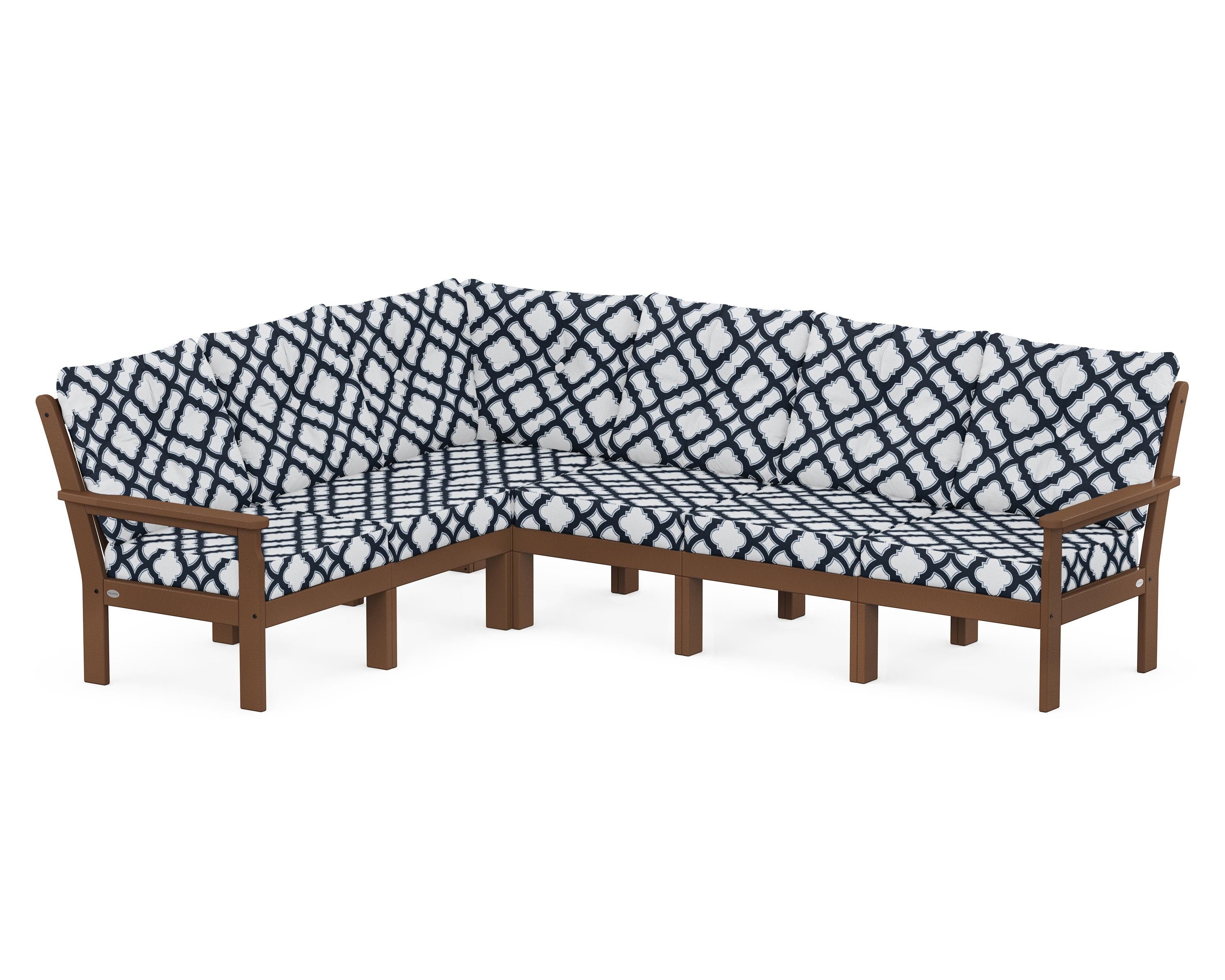 POLYWOOD® Vineyard 6-Piece Sectional in Teak / Trellis Marine Indigo