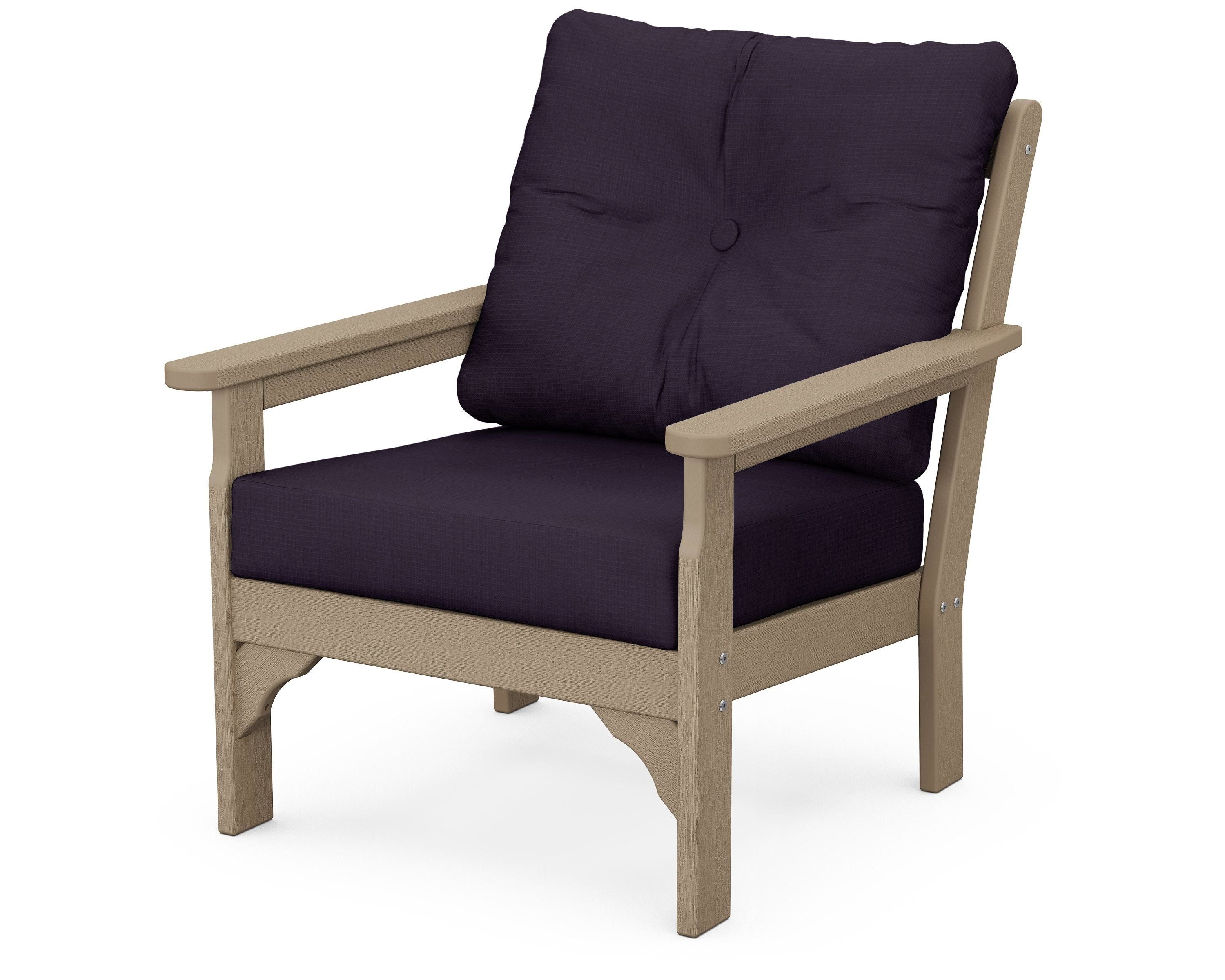 POLYWOOD® Vineyard Deep Seating Chair in Vintage Sahara / Navy Linen