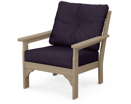 POLYWOOD® Vineyard Deep Seating Chair in Vintage Sahara / Navy Linen