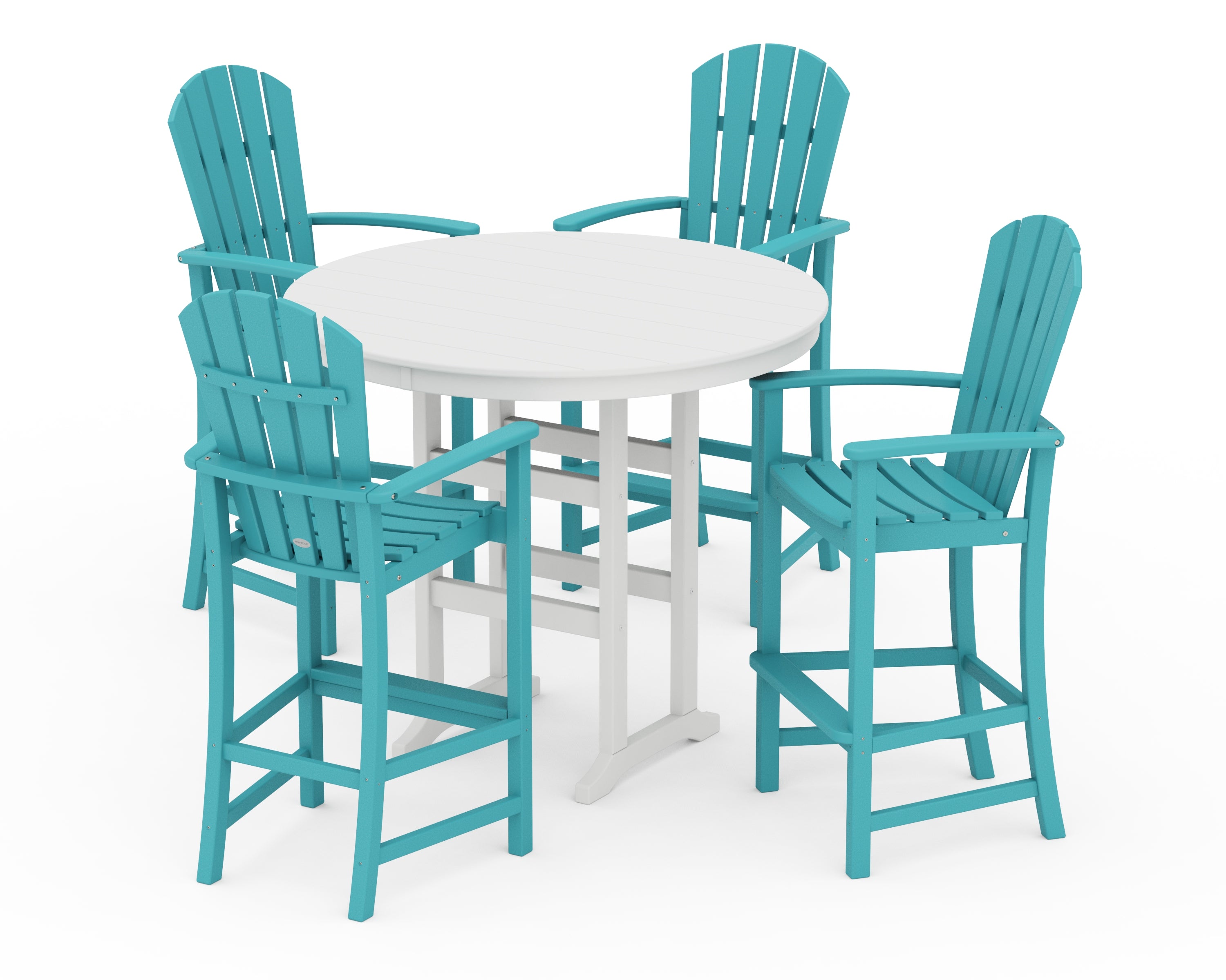 POLYWOOD® Palm Coast 5-Piece Round Farmhouse Bar Set in Aruba / White