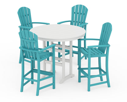 POLYWOOD® Palm Coast 5-Piece Round Farmhouse Bar Set in Aruba / White
