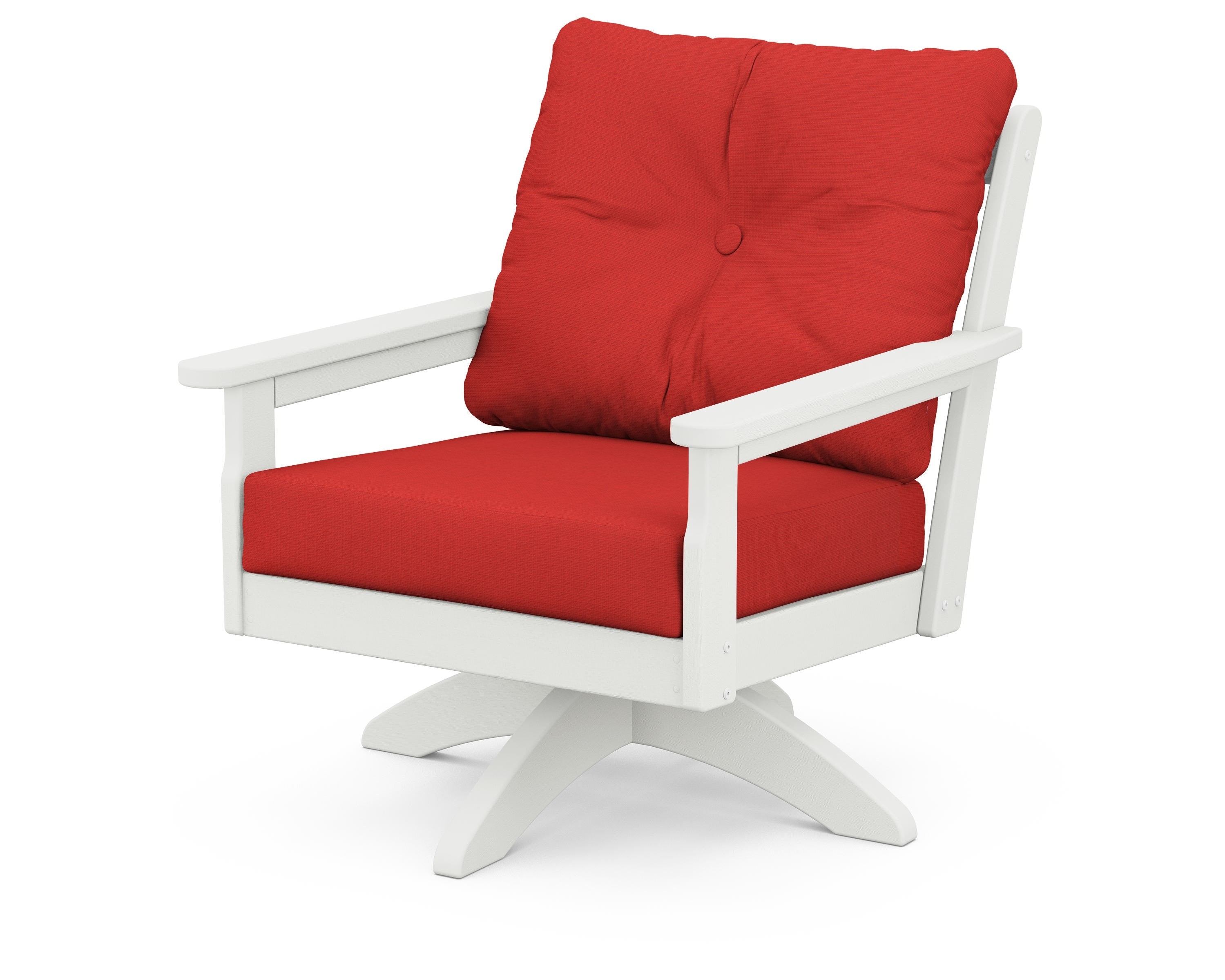 POLYWOOD® Vineyard Deep Seating Swivel Chair in Vintage White / Crimson Linen
