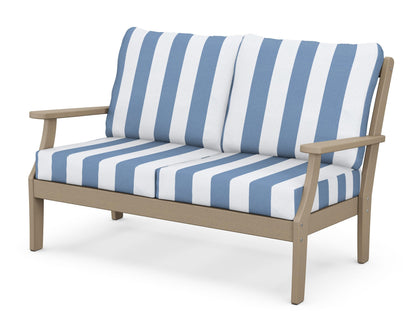 POLYWOOD® Braxton Deep Seating Loveseat in Vintage Sahara / Cabana Stripe Sky Blue