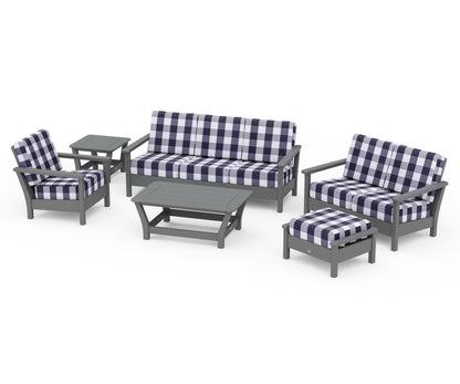 POLYWOOD® Harbour 6-Piece Outdoor Living Set in Slate Grey / Buffalo Plaid Navy
