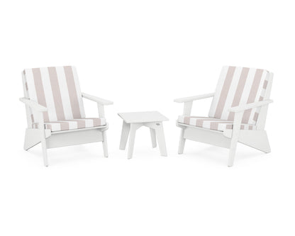 POLYWOOD® Riviera Modern Lounge 3-Piece Set in White / Cabana Stripe Dune Burlap