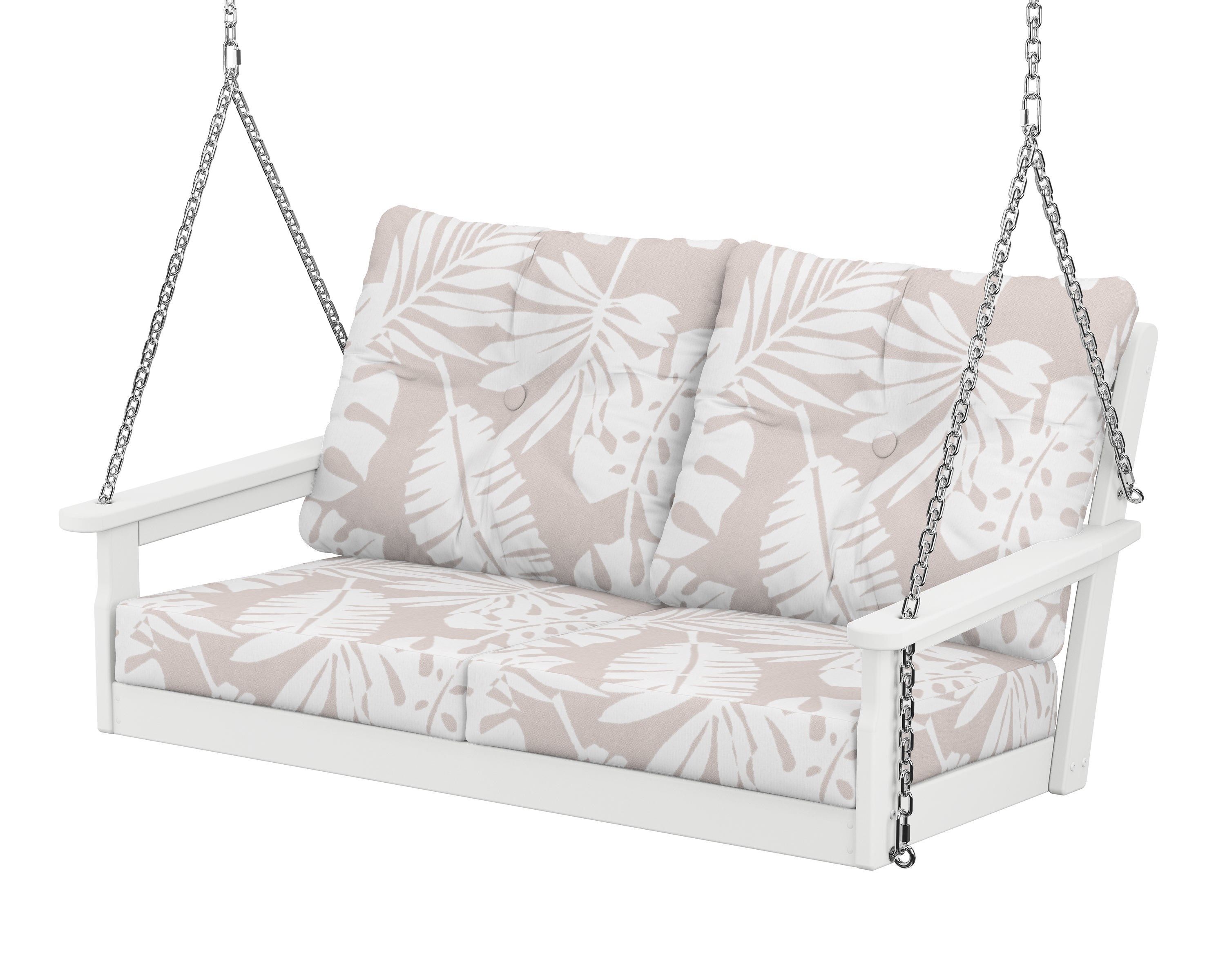 POLYWOOD® Vineyard Deep Seating Swing in White / Leaf Dune Burlap