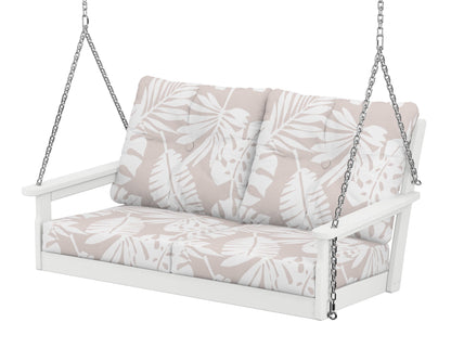POLYWOOD® Vineyard Deep Seating Swing in White / Leaf Dune Burlap