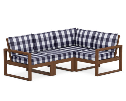 POLYWOOD® EDGE 4-Piece Modular Deep Seating Set in Teak / Buffalo Plaid Navy