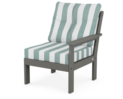 POLYWOOD® Vineyard Modular Right Arm Chair in Slate Grey / Cabana Stripe Glacier Spa