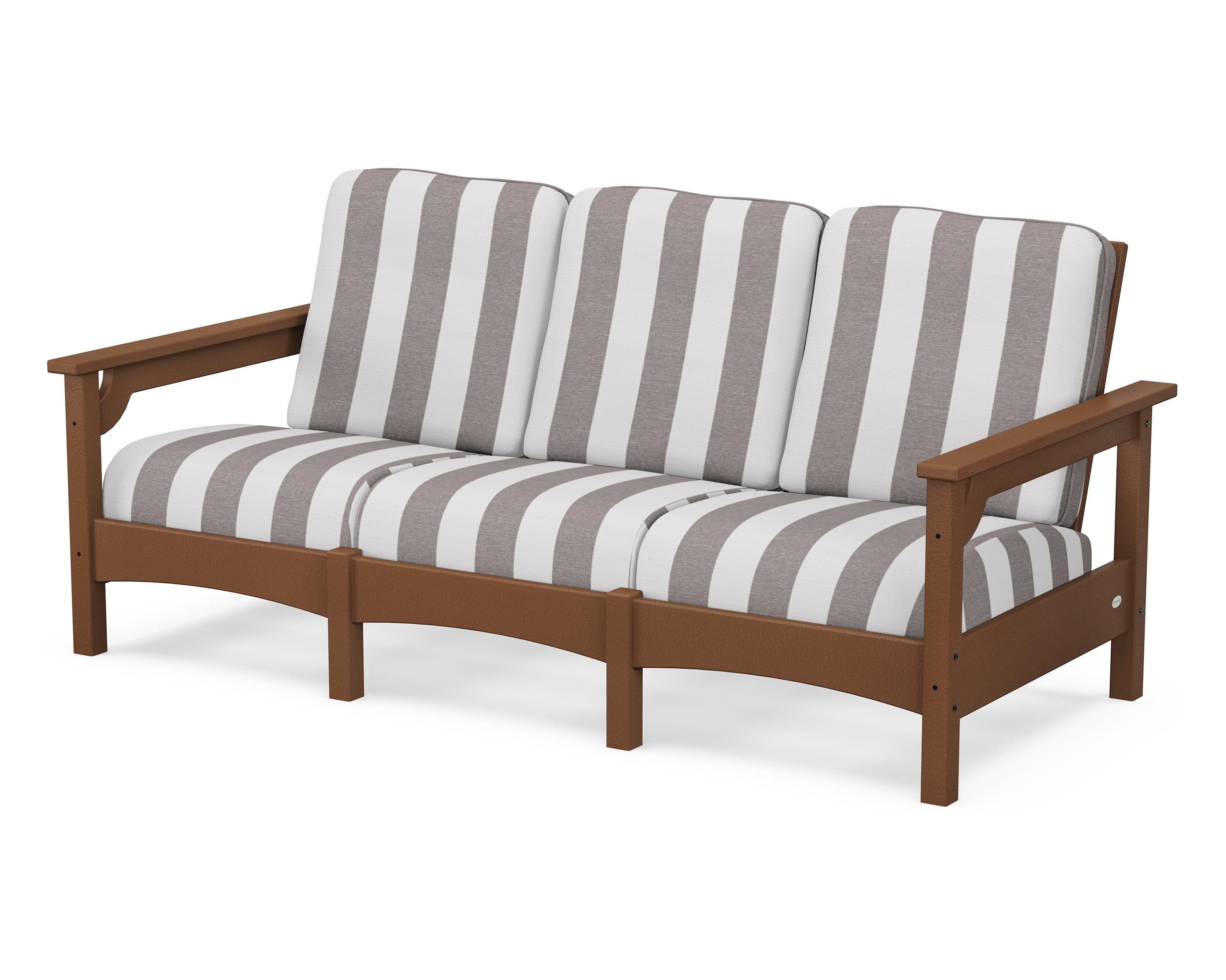 POLYWOOD® Club Sofa in Teak / Cabana Stripe Grey Mist
